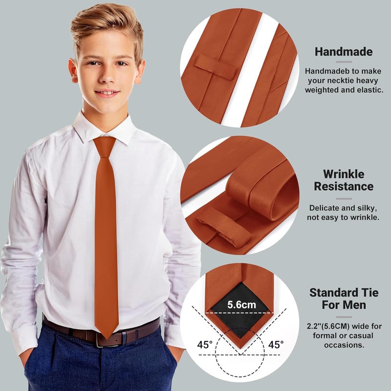 Junmaxroad Store Boys Black Tie Satin Solid Color Necktie for Teen Wedding School Graduation with Gift Box - Image 4